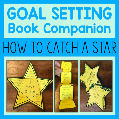 Goal setting book companion with star-shaped activities on a blue background