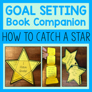 Goal setting book companion with star-shaped activities on a blue background