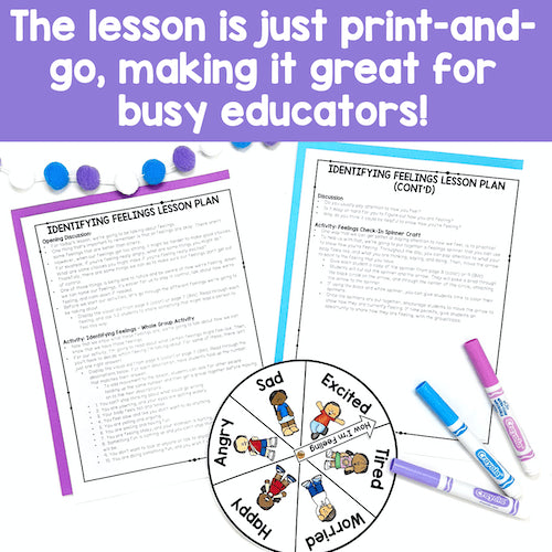 Educational lesson plan materials with markers on a white background