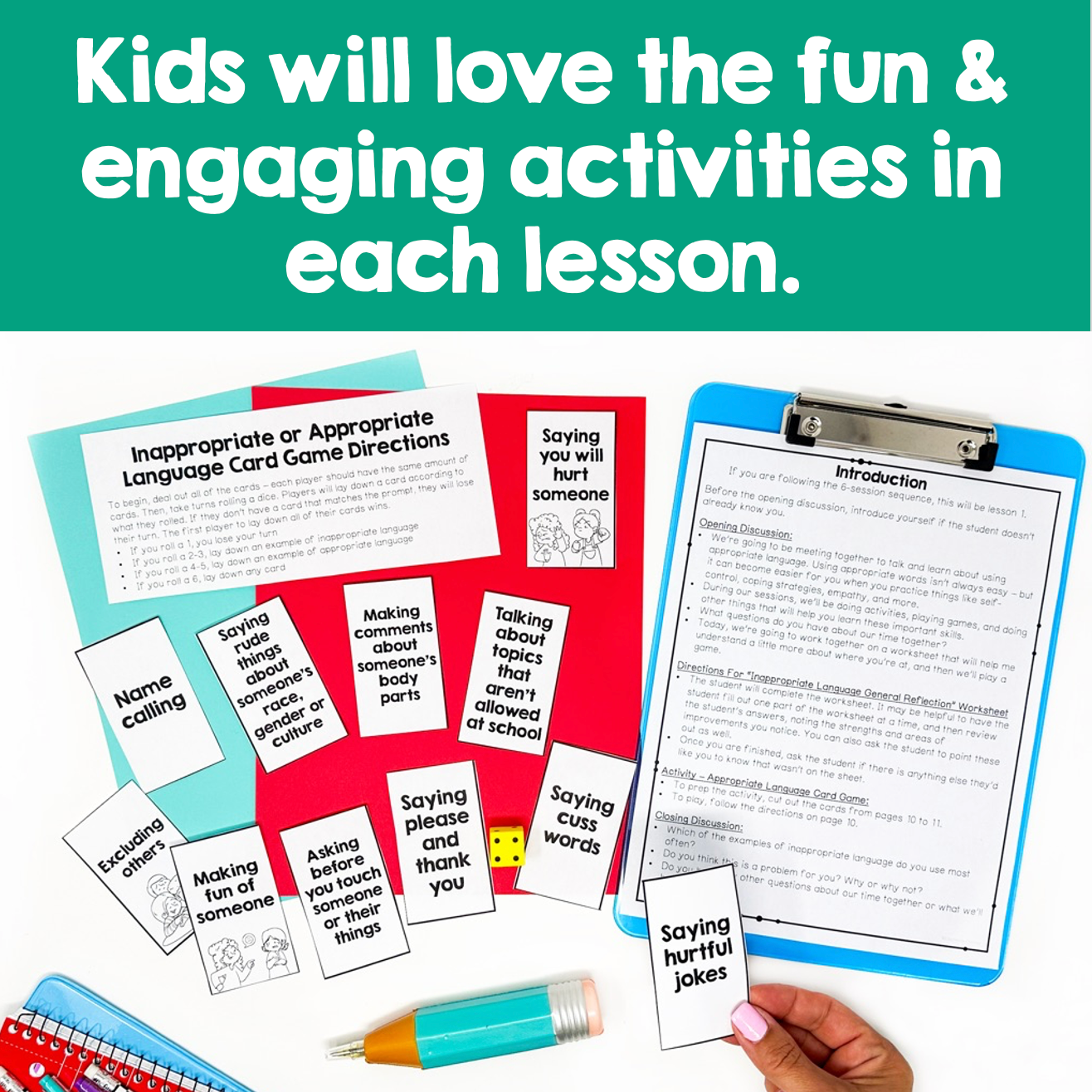 Educational materials with text about engaging activities for kids