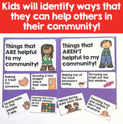 Educational poster for children about community help and behavior