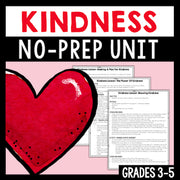 Kindness educational resource with a red heart and lesson plans on a pink background
