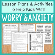 Educational materials for helping kids with worry and anxiety on a teal background
