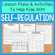 Educational materials for self-regulation with text overlay on a blue background