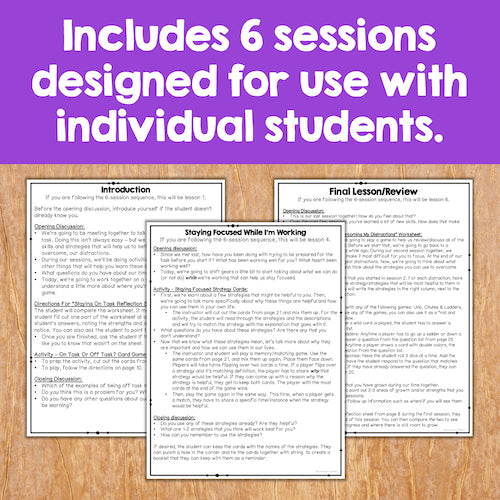 Educational materials with text on a wooden surface and purple background