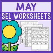 May SEL Worksheets with a flower graphic on a purple background