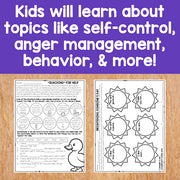 Educational worksheets for kids on a wooden surface with a purple background text.