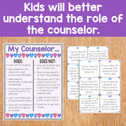 Educational materials for understanding the role of a counselor on a wooden surface with text overlay.
