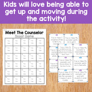 Educational materials for a counselor's office on a wooden surface with text about kids loving physical activity.