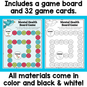 Mental Health Board Game with game board and cards on a blue background