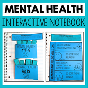 Mental Health Interactive Notebook with blue and black design on a light blue background