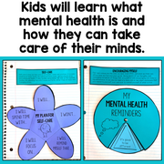 Educational materials on mental health in a notebook format with text and graphics.