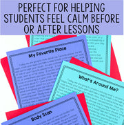 Educational materials with text on calming techniques for students