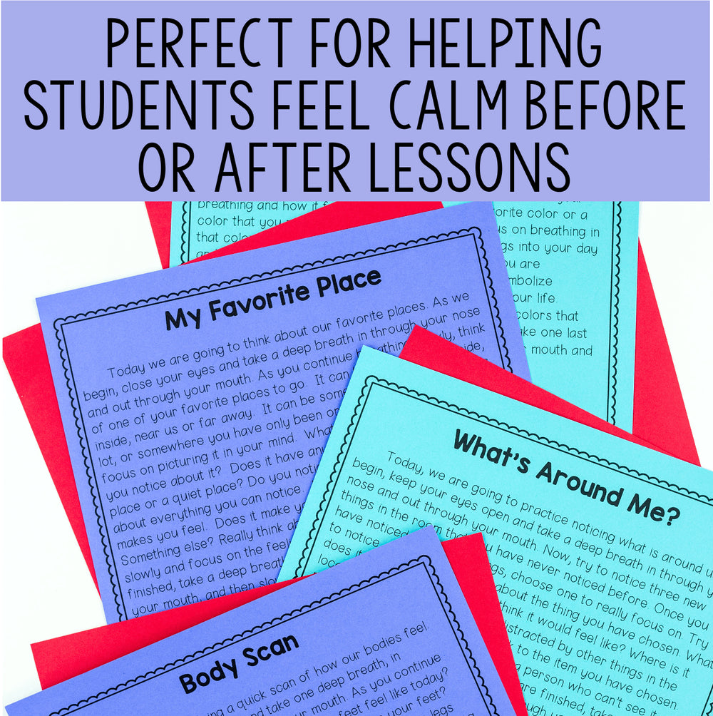 Educational materials with text on calming techniques for students