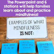 Mindfulness activity sheet with examples of what mindfulness is not on a wooden surface.