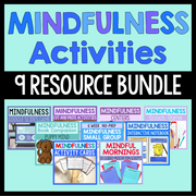 Mindfulness activities resource bundle with various activities on a light blue background