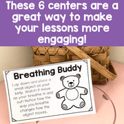 Breathing Buddy activity card with text and a basket in the background