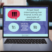 Laptop screen displaying a mindfulness quiz question with options 'Yes' and 'No'.
