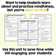 Mindfulness lesson plan with worksheets on a white background