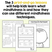 Printable mindfulness worksheets for kids on a white background