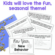 Educational materials with text on a white background, featuring stars and a blue border.