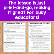 Two lesson plan pages on a wooden surface with a purple background and text.