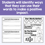 Educational materials with text about using words to make a positive impact on others.