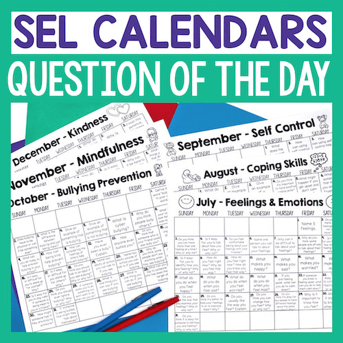 SEL Calendars with Question of the Day for different months on a green background