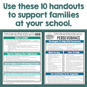 Handouts for supporting families with ADHD at schools on a white background
