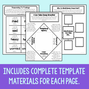 Educational materials on mindfulness and emotional regulation with text and diagrams.