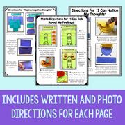 Educational materials with written and photo directions on a light blue background