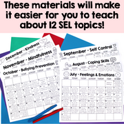 Educational materials for teaching SEL topics with a colorful background