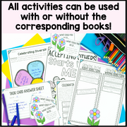 Educational materials with task cards and answer sheets on a colorful background