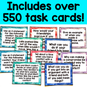 Collection of task cards with questions on a colorful background