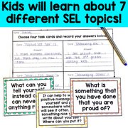 Educational materials with SEL topics for children on a white background