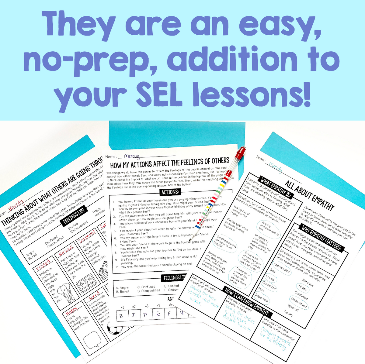Sel Lessons Papers Social Emotional Learning Worksheets For Counseling & SEL Lessons And
