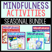 Mindfulness activities seasonal bundle with various themed activities on a light blue background