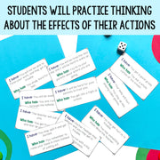 Educational game cards with text on a colorful background