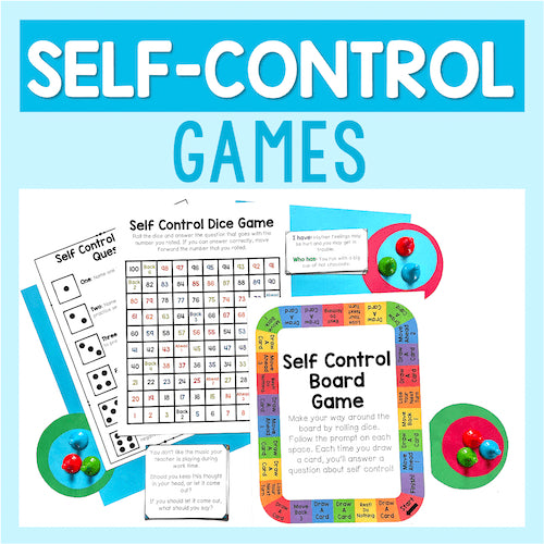 Educational materials for self-control games on a light blue background
