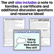 Educational materials on self-control with text overlay