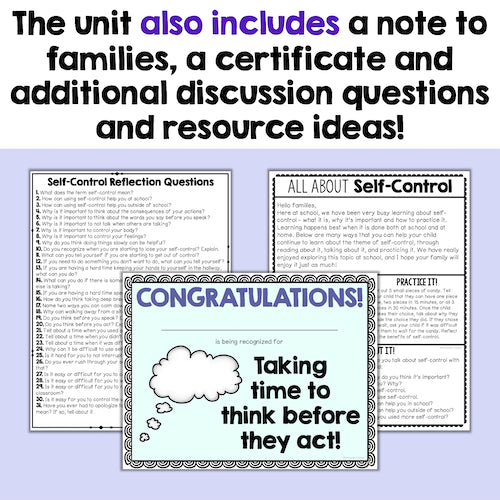 Educational materials on self-control with text overlay