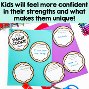 Educational activity with 'smart cookie' labels on a colorful background