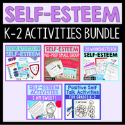Promotional image of a Self-Esteem K-2 Activities Bundle with various educational materials.