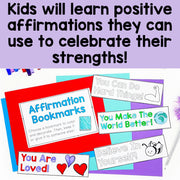 Colorful affirmation bookmarks with motivational messages on a purple background