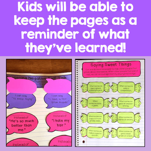 Educational materials with text on a purple background