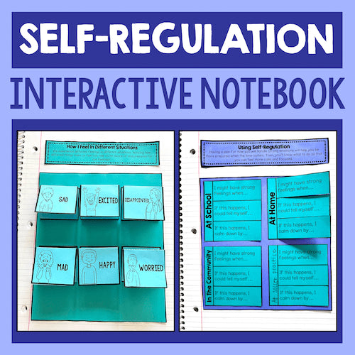 Self-regulation interactive notebook with text on a blue background