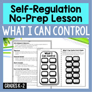 Educational material for a self-regulation lesson titled 'What I Can Control' with a blue border.