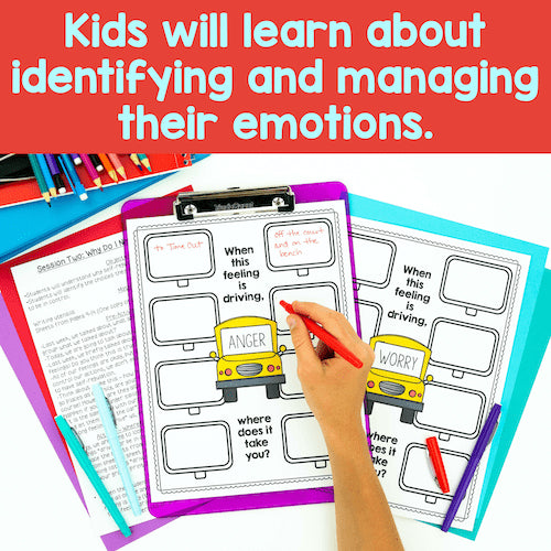 Educational activity sheet for children, surrounded by colorful markers.