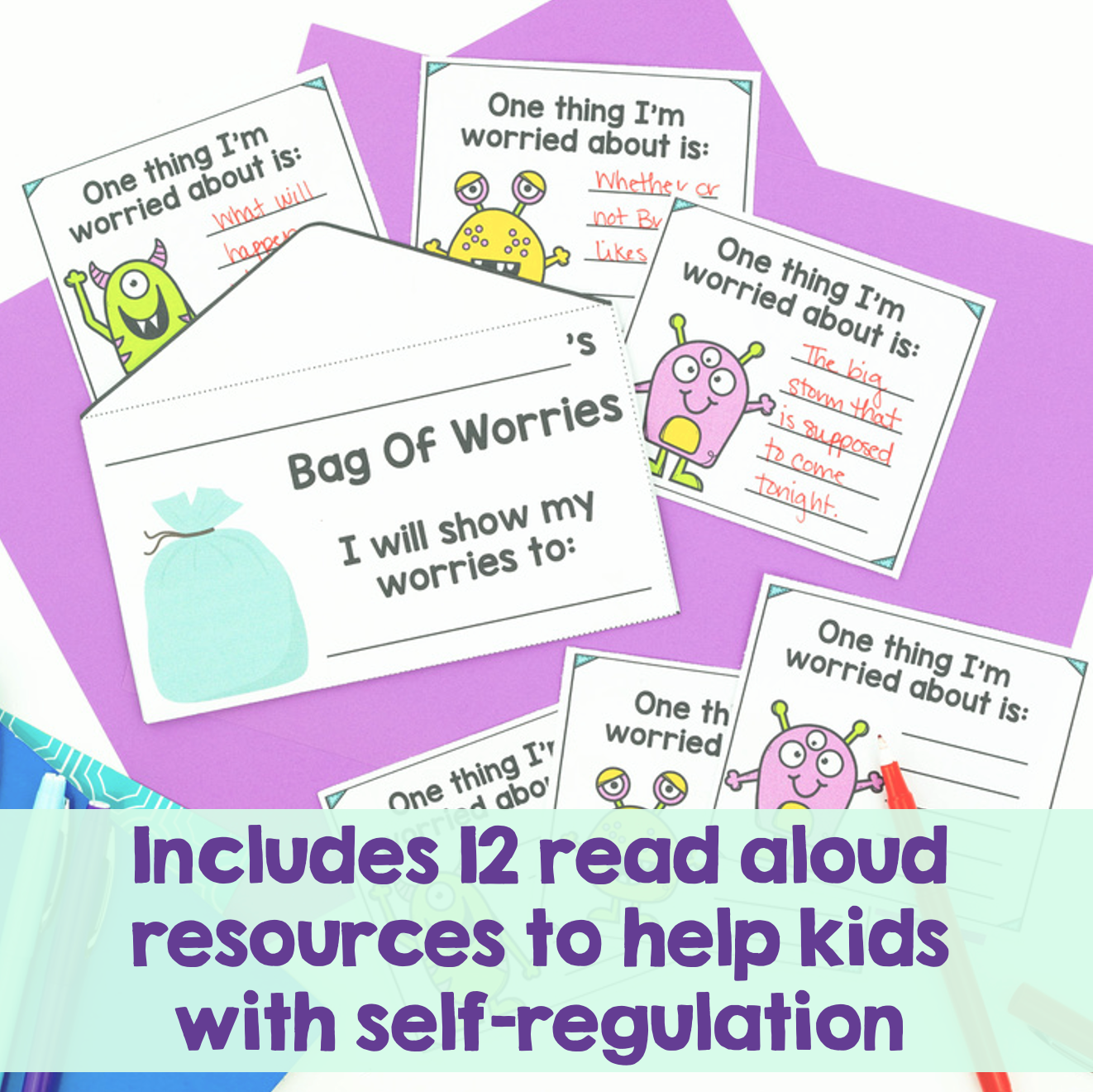 Educational materials for children with a purple background and text about read-aloud resources.