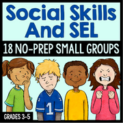 Cover of a resource for social skills and SEL with cartoon children and text.